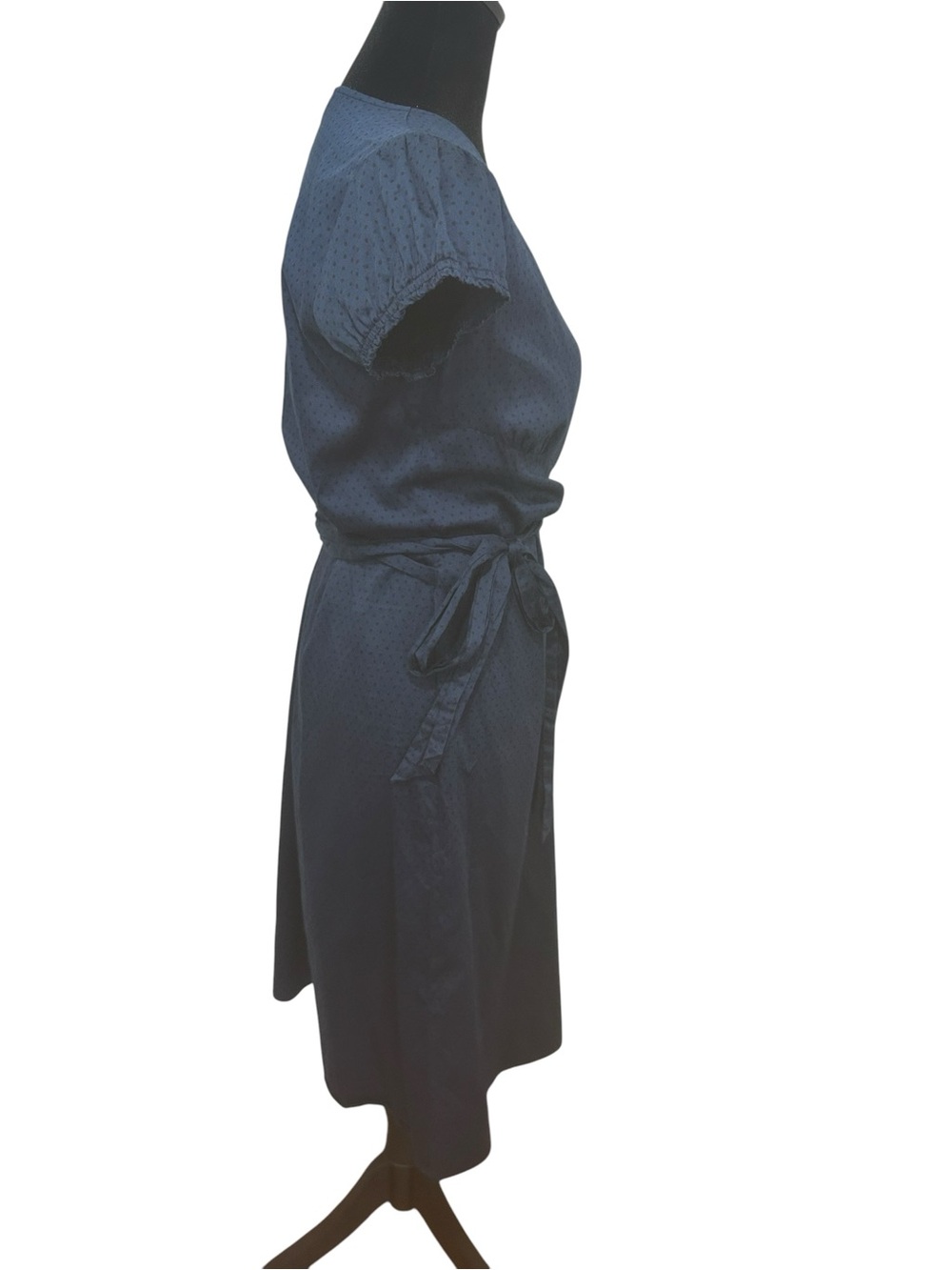 Vintage France Wrap dress small Navy Black Polka Dot Cotton Cottage knee length - Picture 9 of 12